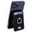 Rotary Phone Ring Holder Kickstand with Card Holder Cowhide Texture Leather Magnetic Card Slots - Black - 2