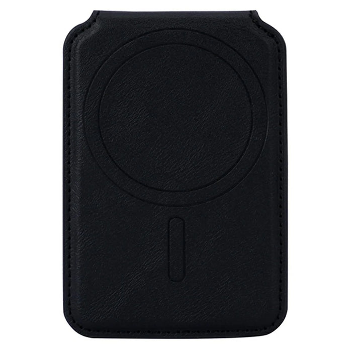 Rotary Phone Ring Holder Kickstand with Card Holder Cowhide Texture Leather Magnetic Card Slots - Black - 6