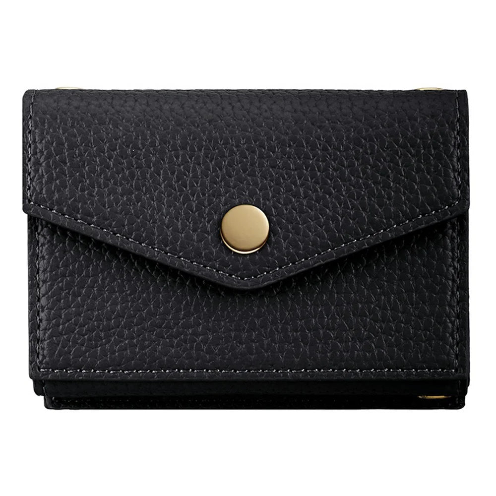Multi-Function Horizontal Phone Card Holder Large Capacity Leather Wallet Kickstand with Mirror - Black - 1