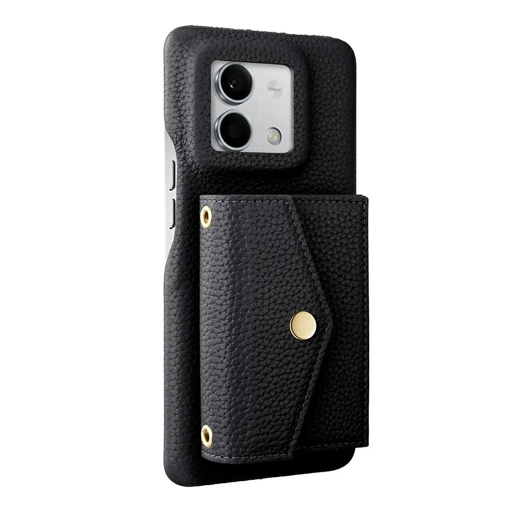 Multi-Function Horizontal Phone Card Holder Large Capacity Leather Wallet Kickstand with Mirror - Black - 2