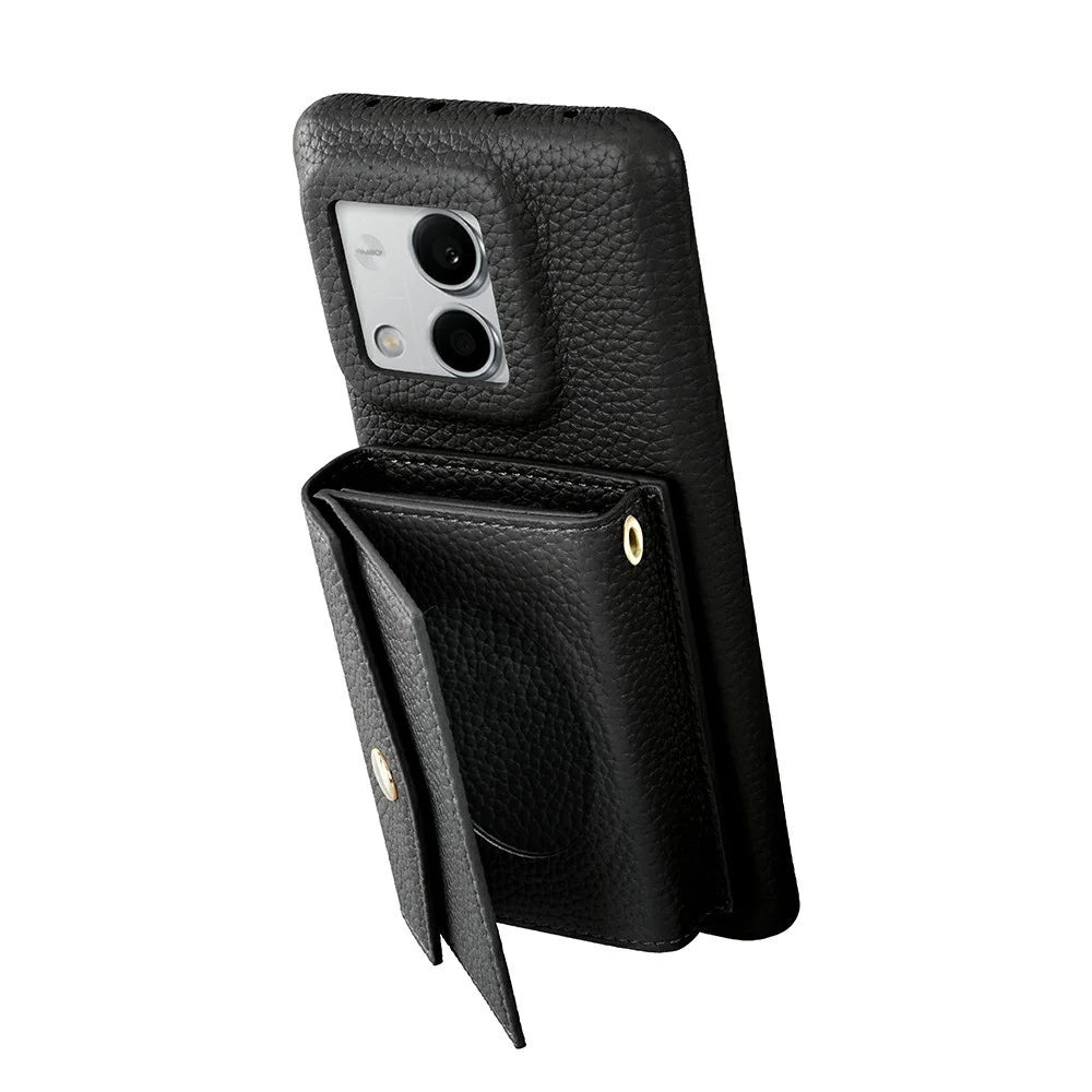 Multi-Function Horizontal Phone Card Holder Large Capacity Leather Wallet Kickstand with Mirror - Black - 3