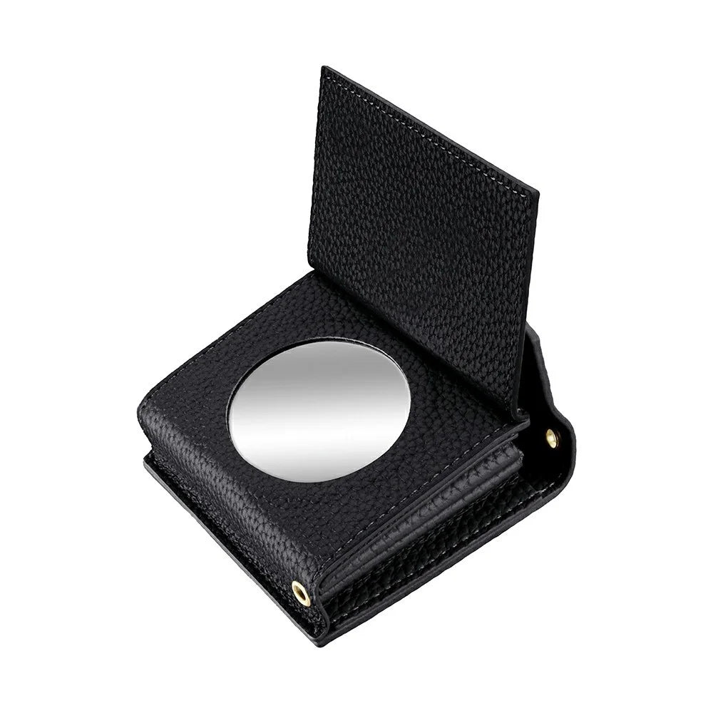 Multi-Function Horizontal Phone Card Holder Large Capacity Leather Wallet Kickstand with Mirror - Black - 5