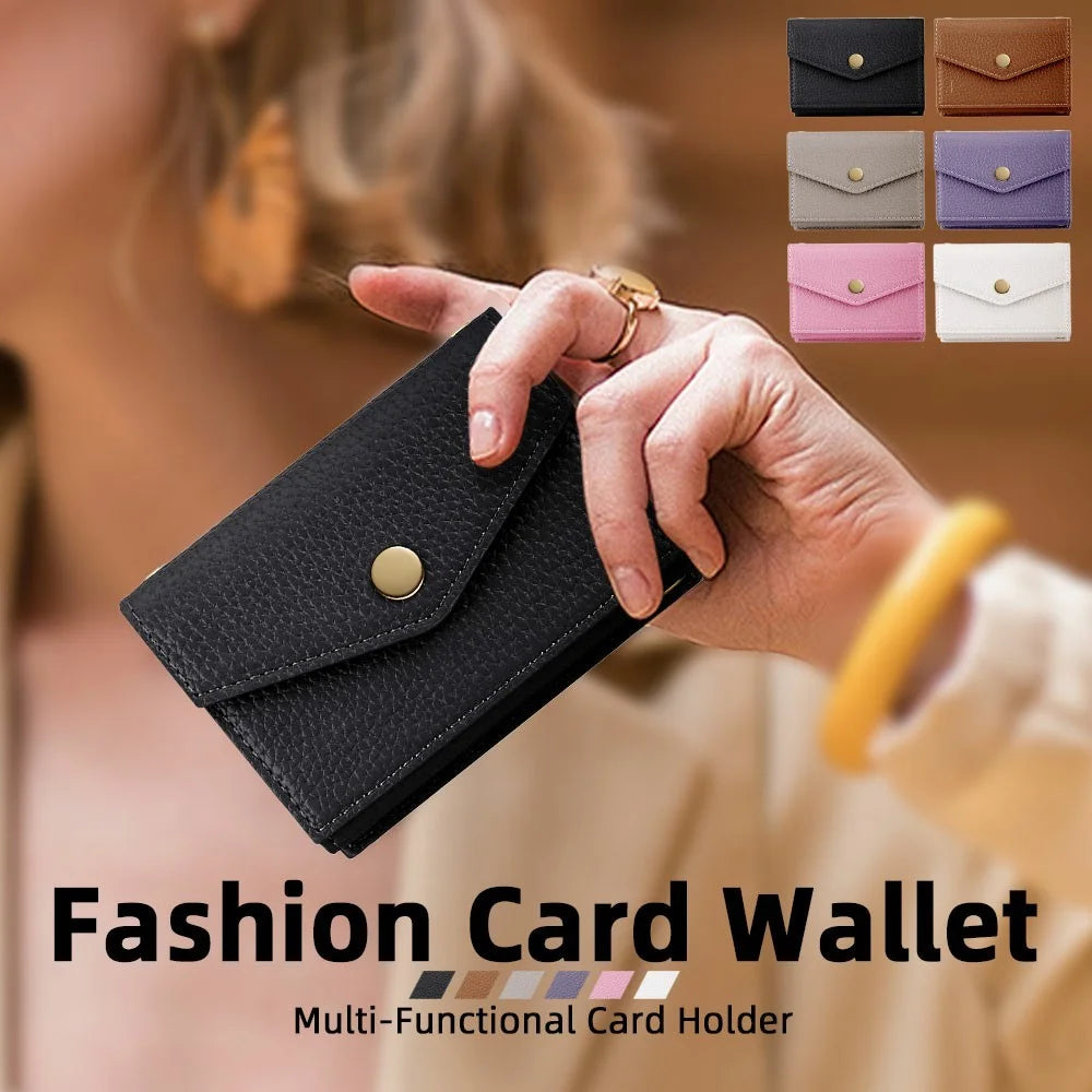 Multi-Function Horizontal Phone Card Holder Large Capacity Leather Wallet Kickstand with Mirror - Black - 6