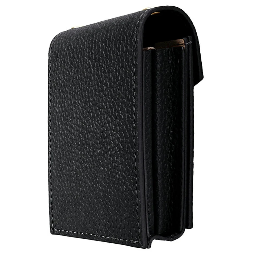 Vertical Card Holder Litchi Texture Leather Mini Wallet Phone Kickstand with Mirror - Black - 2