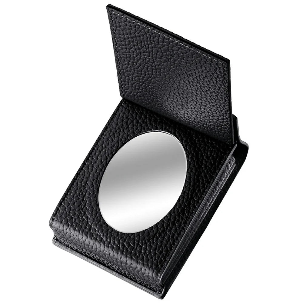 Vertical Card Holder Litchi Texture Leather Mini Wallet Phone Kickstand with Mirror - Black - 5