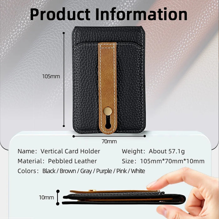 Litchi Texture Leather Card Holder Strap Holder Adhesive Phone Kickstand Wallet with Mirror - Black - 7