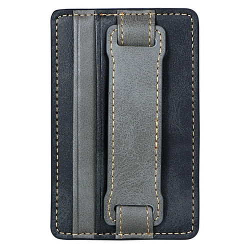 KT1 Card Holder Adhesive PU Leather Phone Wallet with Strap Holder - Black / Grey - 1