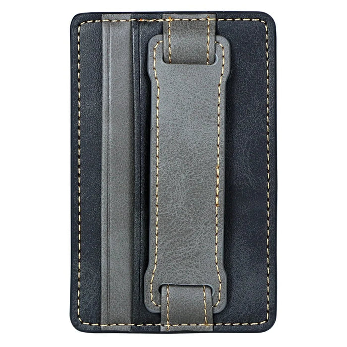 KT1 Card Holder Adhesive PU Leather Phone Wallet with Strap Holder - Black / Grey - 1