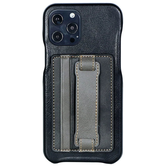 KT1 Card Holder Adhesive PU Leather Phone Wallet with Strap Holder - Black / Grey - 2
