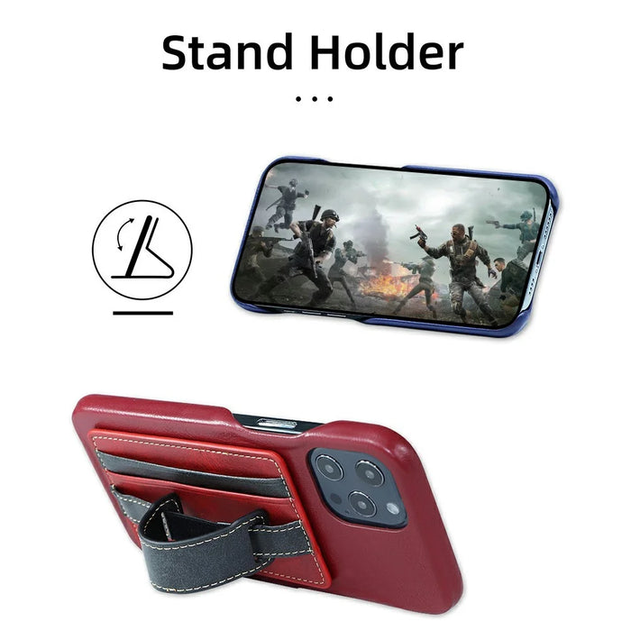 KT1 Card Holder Adhesive PU Leather Phone Wallet with Strap Holder - Black / Grey - 7