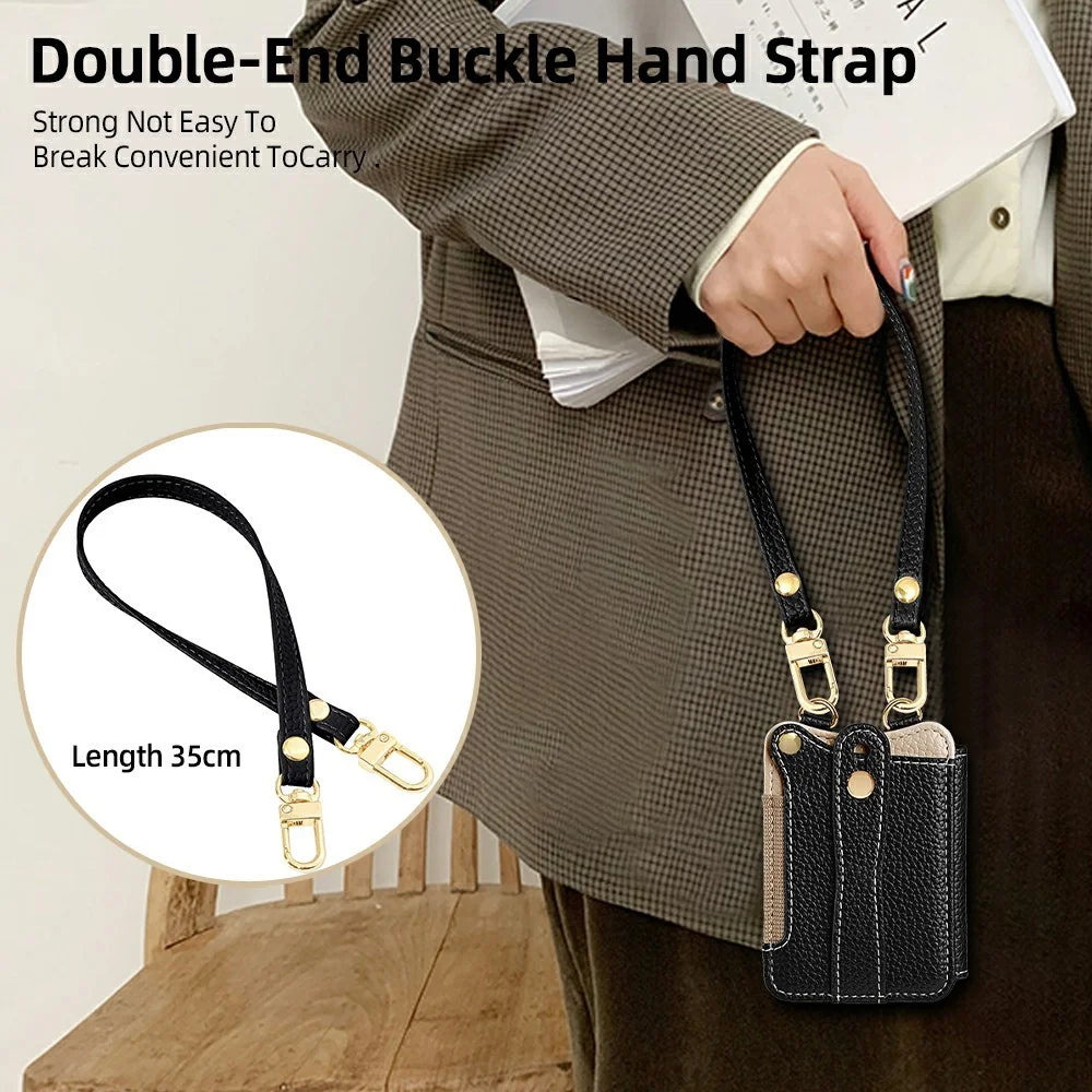 Fishtail Style Card Holder Adhesive Leather Phone Wallet Kickstand with 35cm Short Strap 70-140cm Crossbody Lanyard - Black - 6