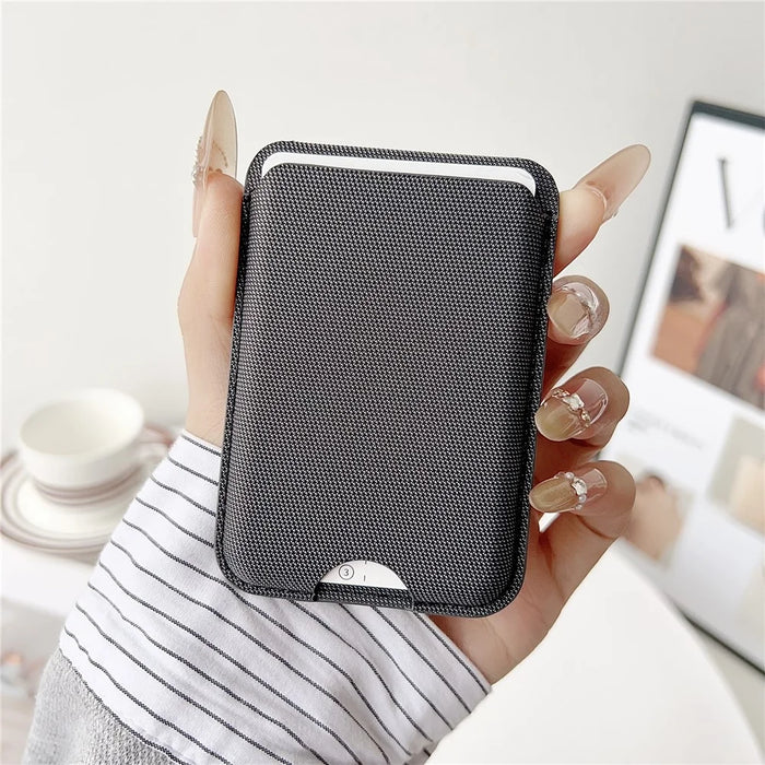 Magnetic Card Holder with Kickstand Tech Fabric Phone Wallet Card Sleeve - Black - 2