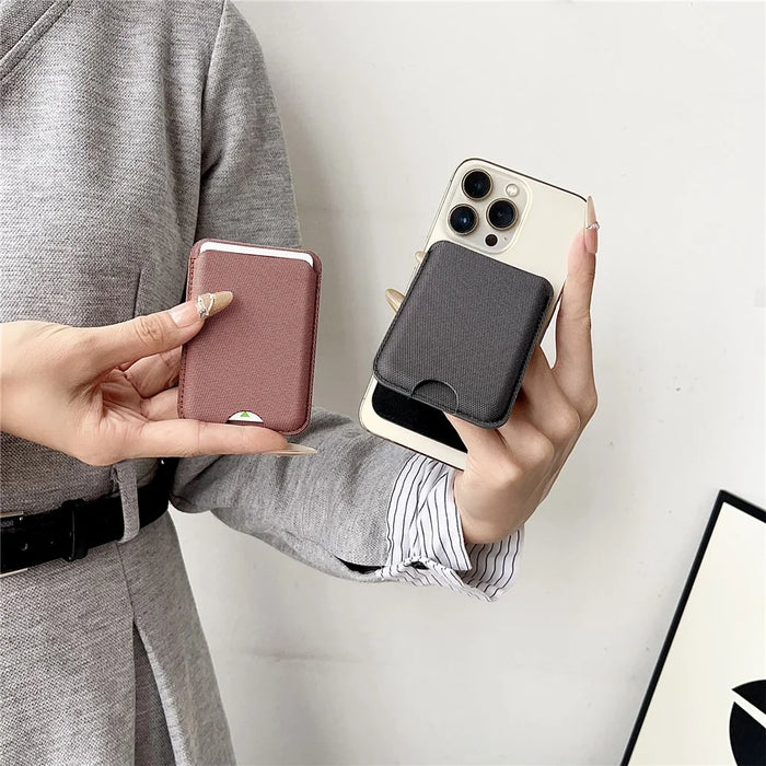 Magnetic Card Holder with Kickstand Tech Fabric Phone Wallet Card Sleeve - Black - 4