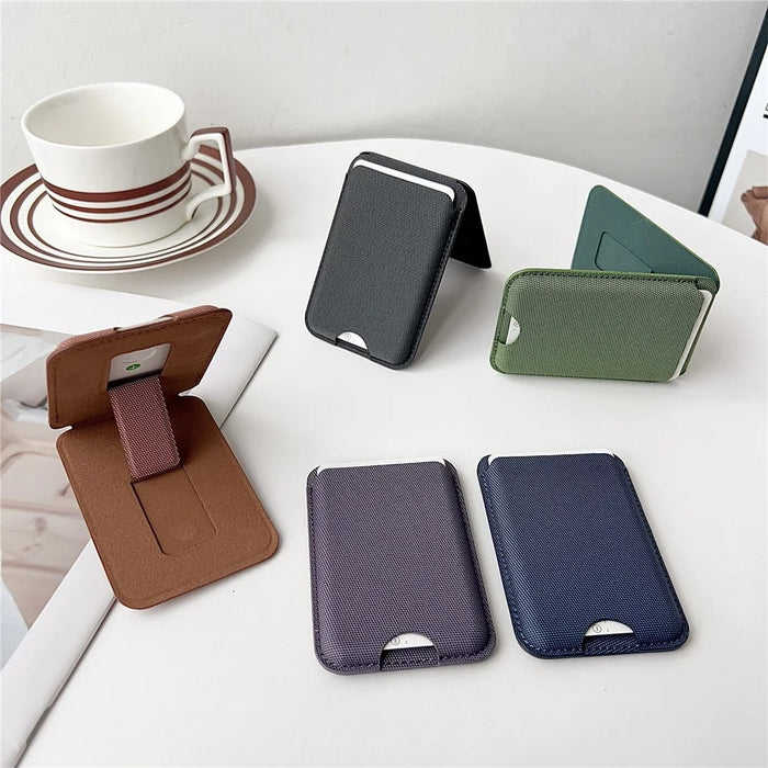 Magnetic Card Holder with Kickstand Tech Fabric Phone Wallet Card Sleeve - Black - 5