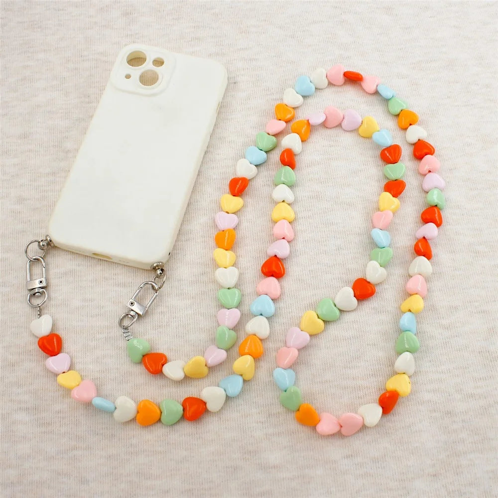 121cm Colorful Heart Beads Phone Chain Crossbody Neck Strap Resin Phone Lanyard - Multi-color - 2