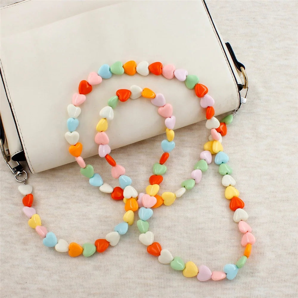 121cm Colorful Heart Beads Phone Chain Crossbody Neck Strap Resin Phone Lanyard - Multi-color - 3