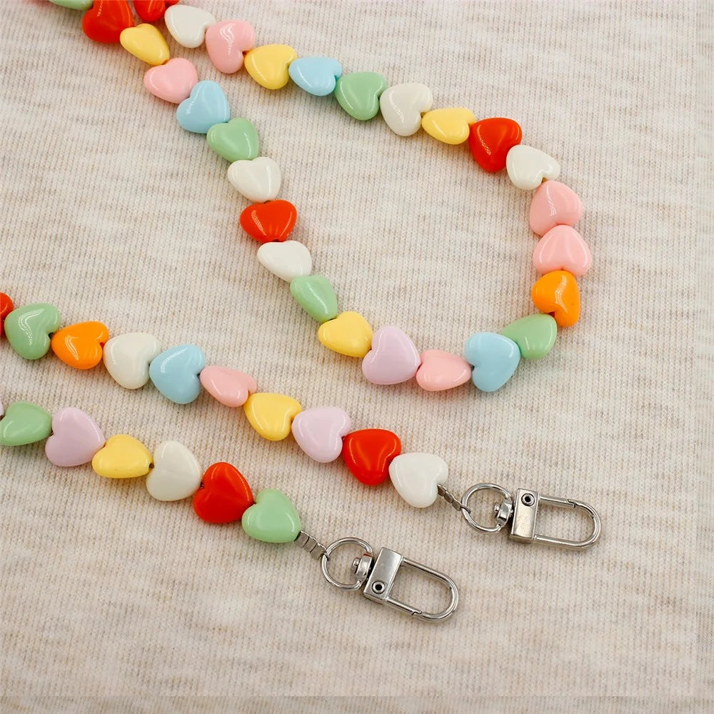 121cm Colorful Heart Beads Phone Chain Crossbody Neck Strap Resin Phone Lanyard - Multi-color - 5