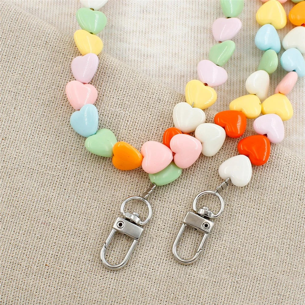 121cm Colorful Heart Beads Phone Chain Crossbody Neck Strap Resin Phone Lanyard - Multi-color - 6