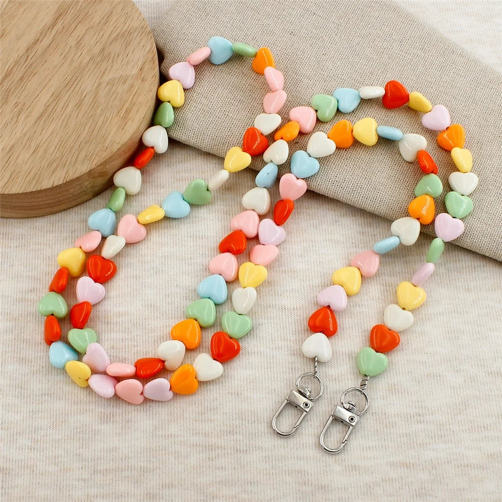 121cm Colorful Heart Beads Phone Chain Crossbody Neck Strap Resin Phone Lanyard - Multi-color - 7