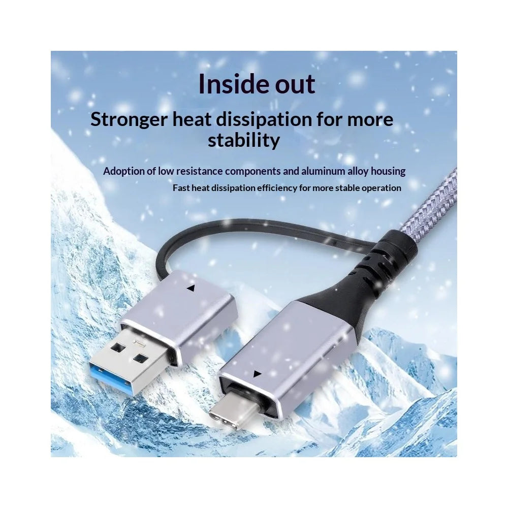 KY01 2m USB-A + Type-C to RJ45 2-in-1 Gigabit Ethernet Cable 1000Mbps Network Adapter Cable for Laptop Phone - Grey  /  Silver - 4