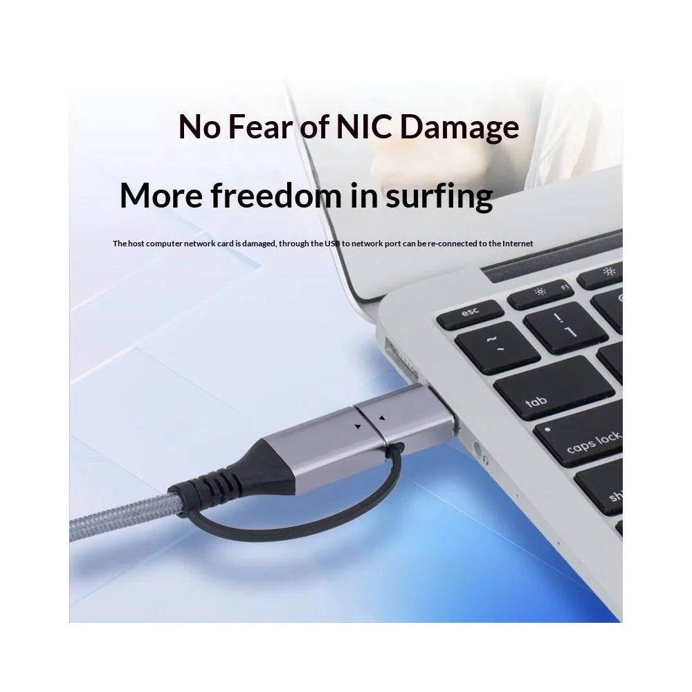 KY01 2m USB-A + Type-C to RJ45 2-in-1 Gigabit Ethernet Cable 1000Mbps Network Adapter Cable for Laptop Phone - Grey  /  Silver - 5