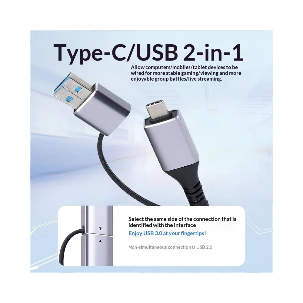 KY01 2m USB-A + Type-C to RJ45 2-in-1 Gigabit Ethernet Cable 1000Mbps Network Adapter Cable for Laptop Phone - Grey  /  Silver - 7