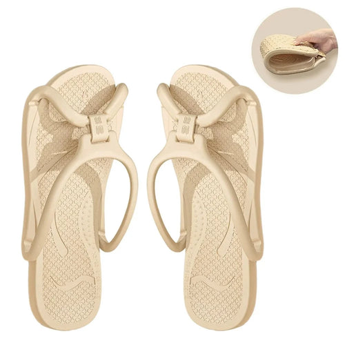 1 Pair Size 39-40 Foldable Travel Slippers EVA Anti-Odor Non-Slip Portable Hotel Bathroom Slippers for Couple - Beige - 1