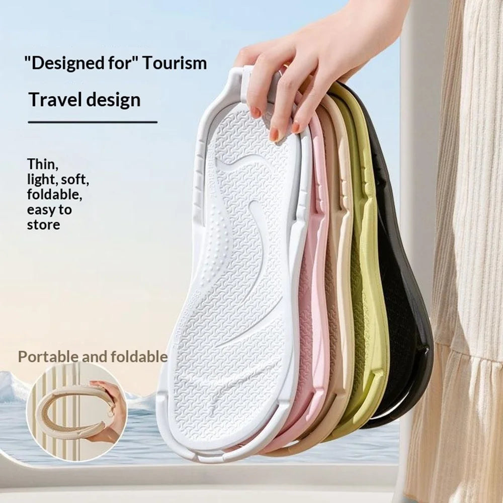 1 Pair Size 39-40 Foldable Travel Slippers EVA Anti-Odor Non-Slip Portable Hotel Bathroom Slippers for Couple - Beige - 5