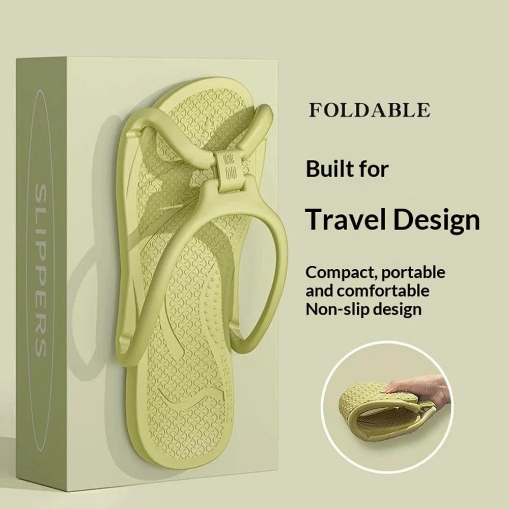 1 Pair Size 39-40 Foldable Travel Slippers EVA Anti-Odor Non-Slip Portable Hotel Bathroom Slippers for Couple - Beige - 6
