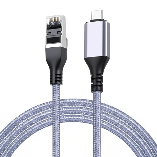 KY01A 1.8m USB-C to RJ45 Ethernet Adapter Braided Cable 1000Mbps Gigabit Network Cable for Laptop Phone Tablet - Grey  /  Silver - 1