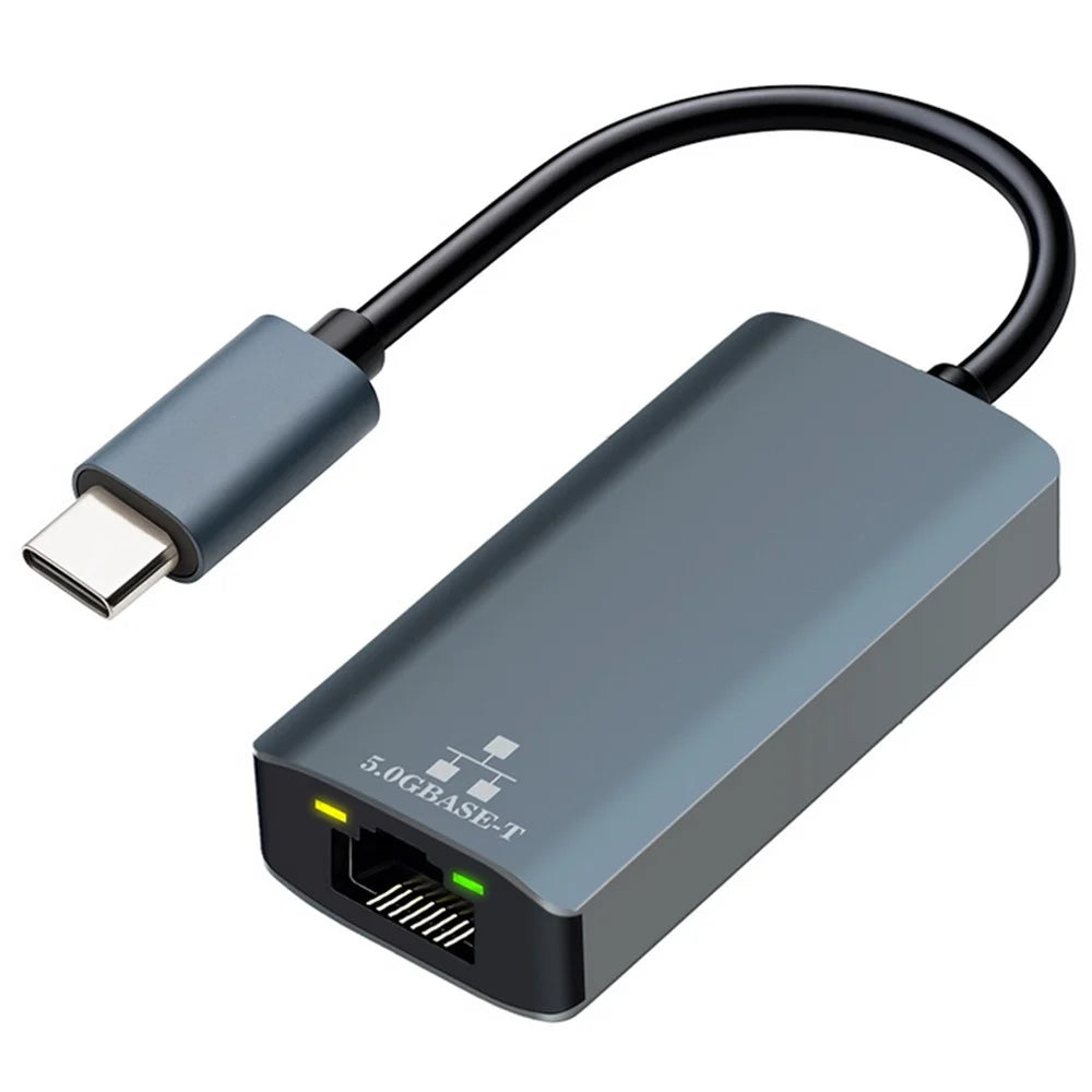 KY101 Type-C to RJ45 5Gbps Ethernet Adapter Aluminum Alloy Gigabit Network Card for Laptop - Grey - 1