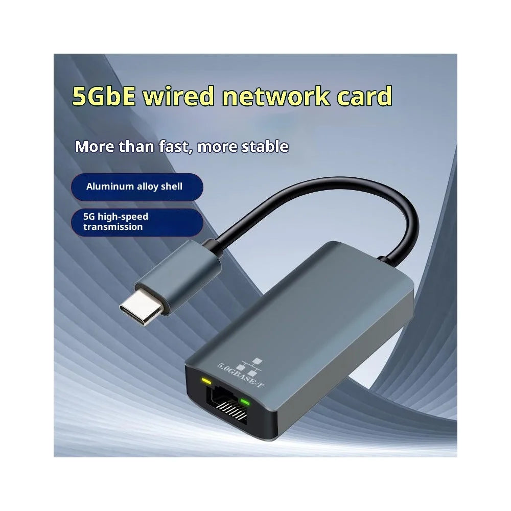 KY101 Type-C to RJ45 5Gbps Ethernet Adapter Aluminum Alloy Gigabit Network Card for Laptop - Grey - 2