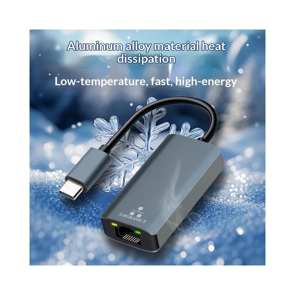 KY101 Type-C to RJ45 5Gbps Ethernet Adapter Aluminum Alloy Gigabit Network Card for Laptop - Grey - 5