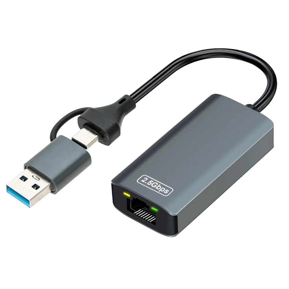 KY24 2-in-1 USB  /  Type-C to RJ45 2.5Gbps Ethernet Adapter Aluminum Alloy Gigabit Network Card for Desktop Laptop - Grey - 1
