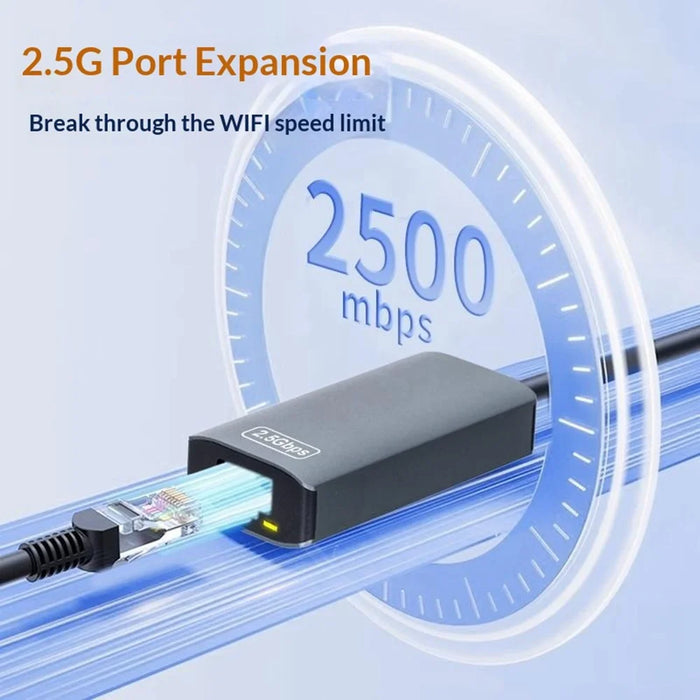 KY24 2-in-1 USB  /  Type-C to RJ45 2.5Gbps Ethernet Adapter Aluminum Alloy Gigabit Network Card for Desktop Laptop - Grey - 7