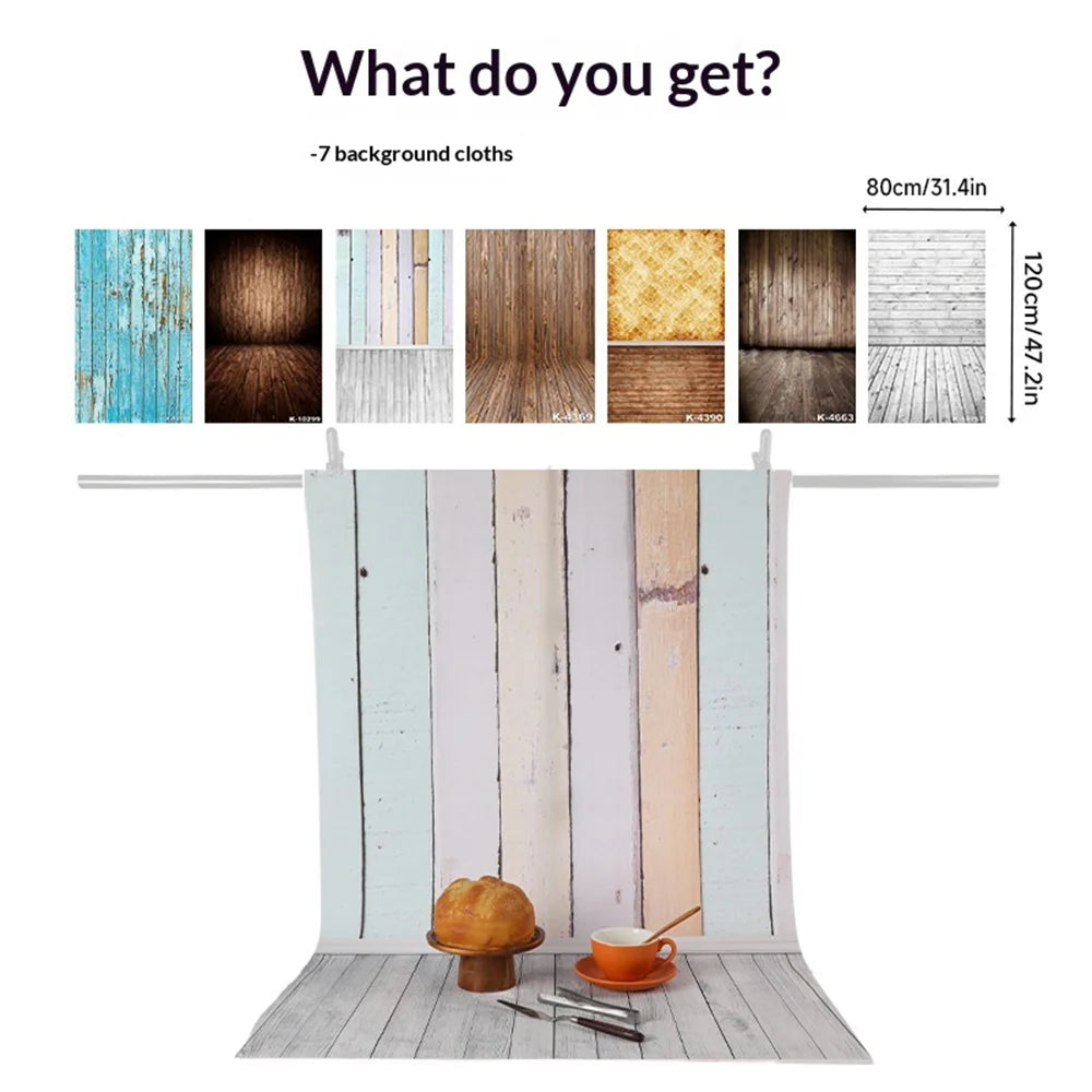 7Pcs Photography Backdrop Set Wood Grain Photo Background Cloth for Studio Shooting, 80x120cm - Style 1 - 6