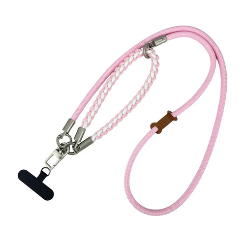 120cm Phone Neck Lanyard 3 in 1 Woven Braided Adjustable Hand Wrist Strap Shoulder Crossbody Strap - Pink - 1
