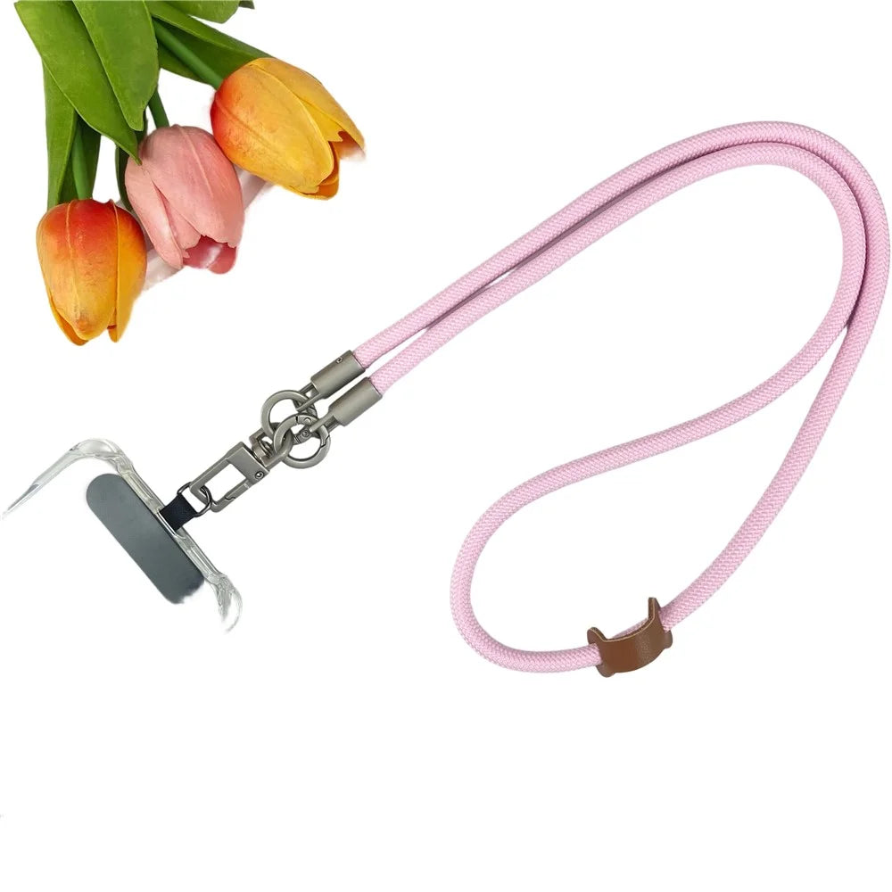 120cm Phone Neck Lanyard 3 in 1 Woven Braided Adjustable Hand Wrist Strap Shoulder Crossbody Strap - Pink - 3