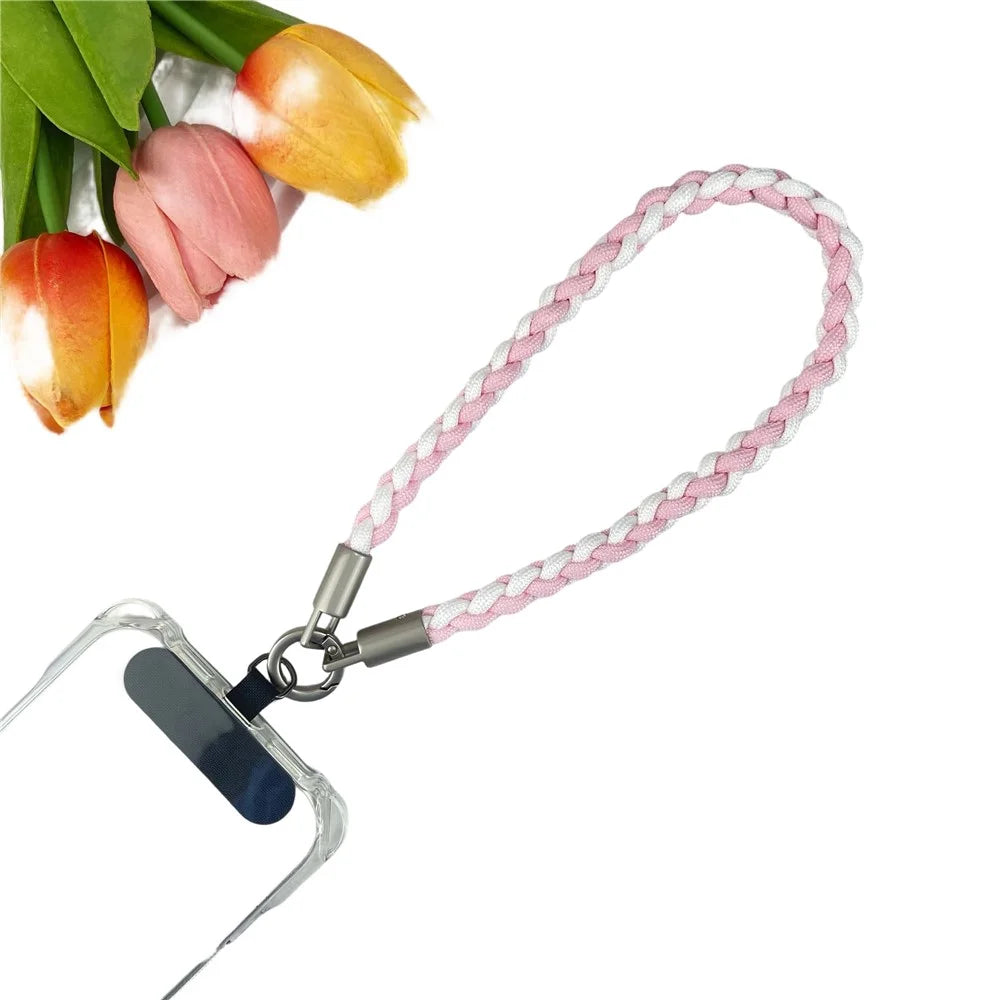 120cm Phone Neck Lanyard 3 in 1 Woven Braided Adjustable Hand Wrist Strap Shoulder Crossbody Strap - Pink - 4