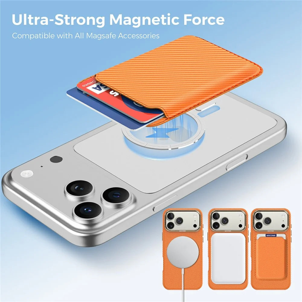 Magnetic Phone Card Holder Aramid Fiber Carbon Fiber Wallet RFID Blocking Card Case - Orange - 3