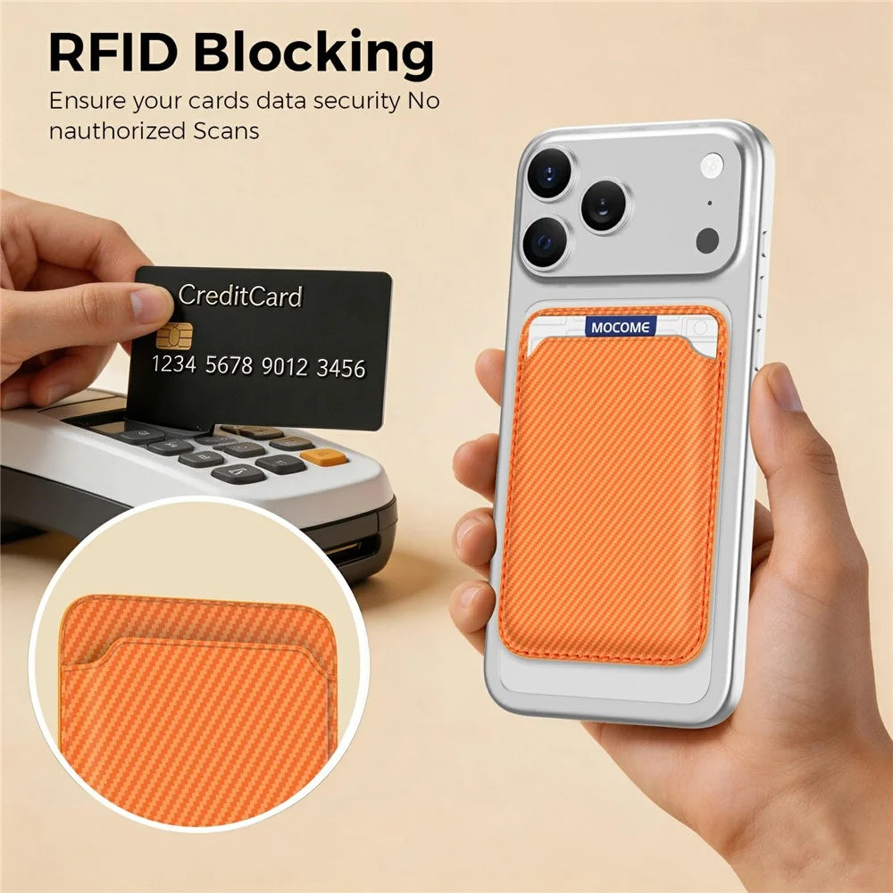 Magnetic Phone Card Holder Aramid Fiber Carbon Fiber Wallet RFID Blocking Card Case - Orange - 4