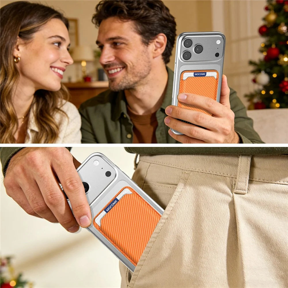 Magnetic Phone Card Holder Aramid Fiber Carbon Fiber Wallet RFID Blocking Card Case - Orange - 6