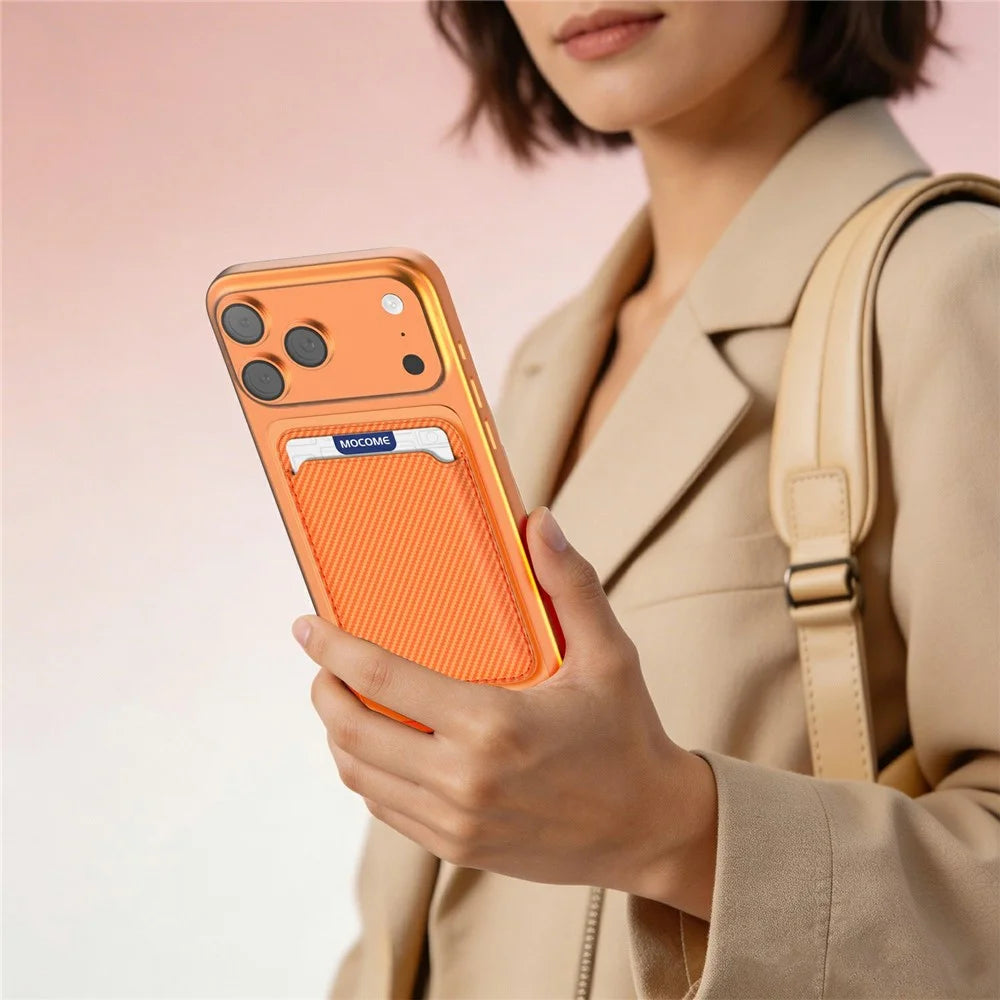 Magnetic Phone Card Holder Aramid Fiber Carbon Fiber Wallet RFID Blocking Card Case - Orange - 7