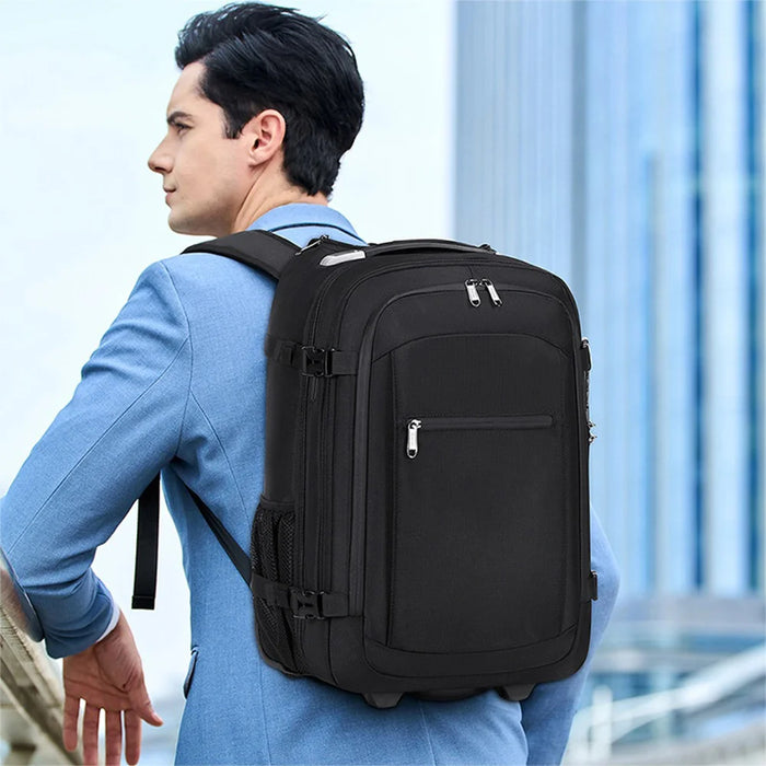 POSO PS-685 Vacuum Compression Business Travel Trolley Backpack with Wheels Waterproof Laptop Shoulder Bag - Black - 2