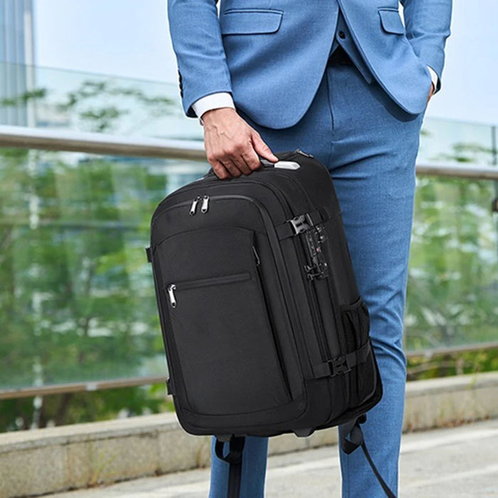POSO PS-685 Vacuum Compression Business Travel Trolley Backpack with Wheels Waterproof Laptop Shoulder Bag - Black - 6