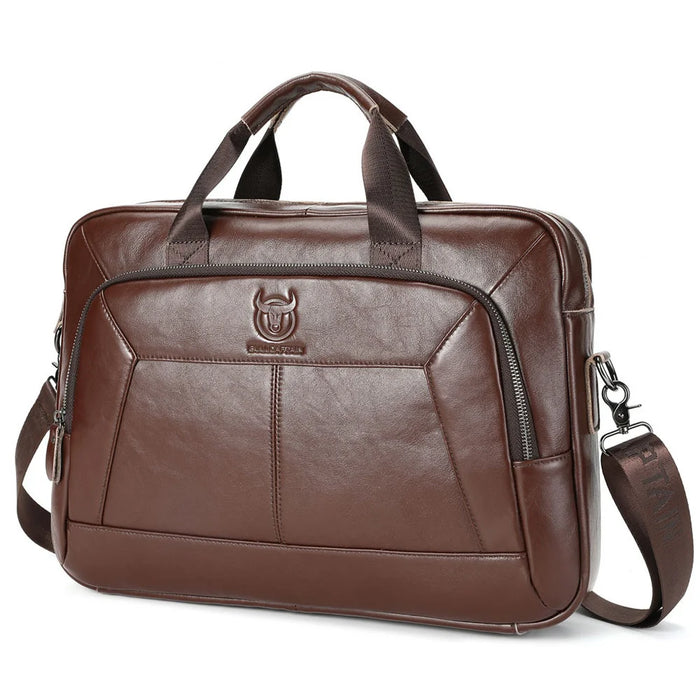 BULLCAPTAIN Top Grain Cowhide Leather Briefcase Large Capacity Business Men Messenger Bag for 16 Inch Laptop - 061 Brown - 1