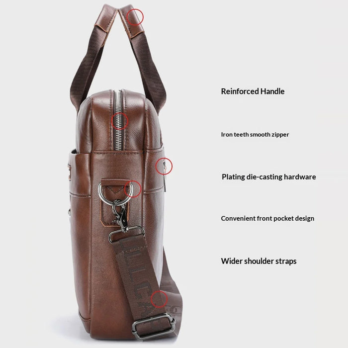 BULLCAPTAIN Top Grain Cowhide Leather Briefcase Large Capacity Business Men Messenger Bag for 16 Inch Laptop - 061 Brown - 6