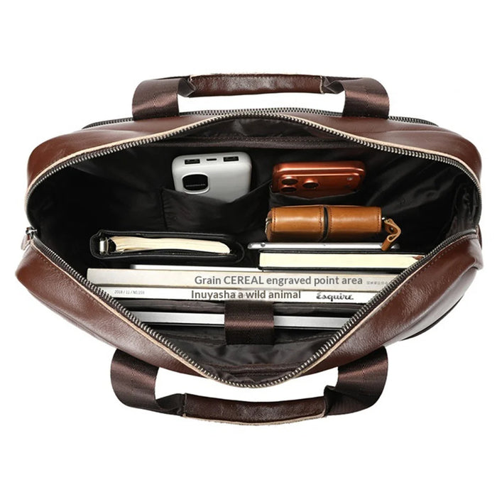 BULLCAPTAIN Top Grain Cowhide Leather Briefcase Large Capacity Business Men Messenger Bag for 16 Inch Laptop - 061 Brown - 7