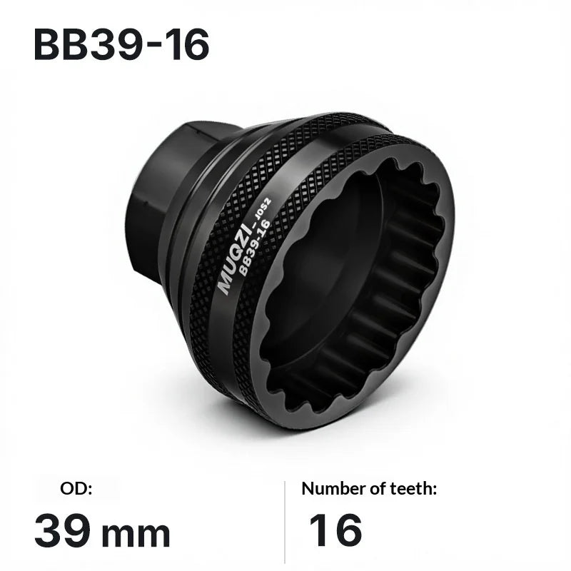 MUQZI Bike Bottom Bracket Removal Tool Aluminum Alloy Hollow Threaded 16-Tooth BB Socket Wrench - Black/BB-39-16 - 1