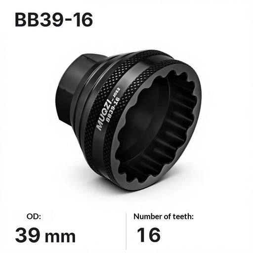 MUQZI Bike Bottom Bracket Removal Tool Aluminum Alloy Hollow Threaded 16-Tooth BB Socket Wrench - Black/BB-39-16 - 1